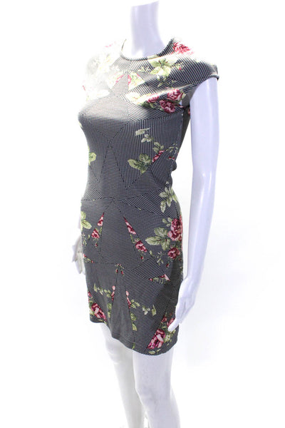 Alexander McQueen Womens Floral Print Dress Black White Size Extra Small