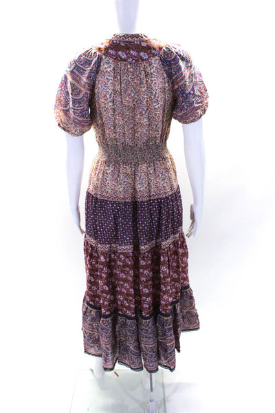 Sea New York Womens Floral Print Short Sleeves A Line Dress Purple Beige Size 0