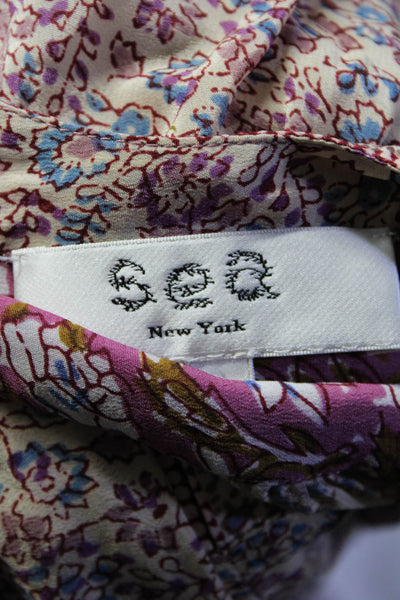 Sea New York Womens Floral Print Short Sleeves A Line Dress Purple Beige Size 0
