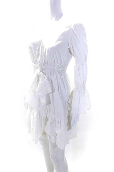 Intermix Womens V Neck Ruffled Sleeves A Line Dress White Size Petite