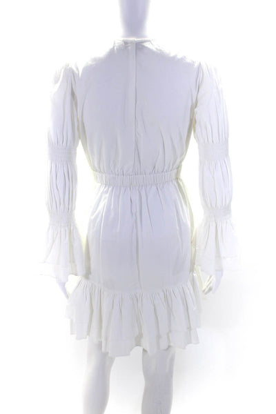 Intermix Womens V Neck Ruffled Sleeves A Line Dress White Size Petite