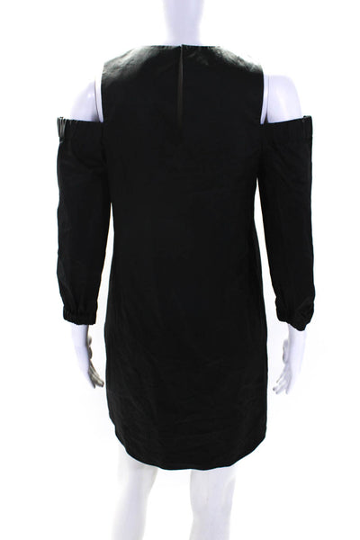 Tibi Womens Cold Shoulder Long Sleeves Shirt Dress Black Cotton Size 00