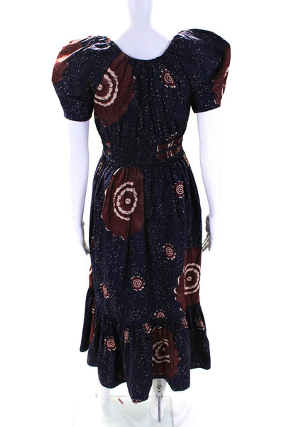 Ulla Johnson Womens Abstract Print Short Sleeves A Line Sun Dress Blue Red Size
