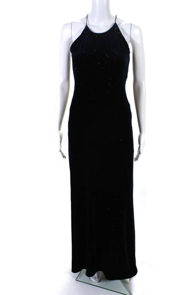 Laundry by Shelli Segal Womens Velvet Glitter Dot Low Back Gown Navy Size 2