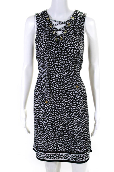 Michael Michael Kors Womens Knit Spotted Lace Up V-Neck Shift Dress Black Size S