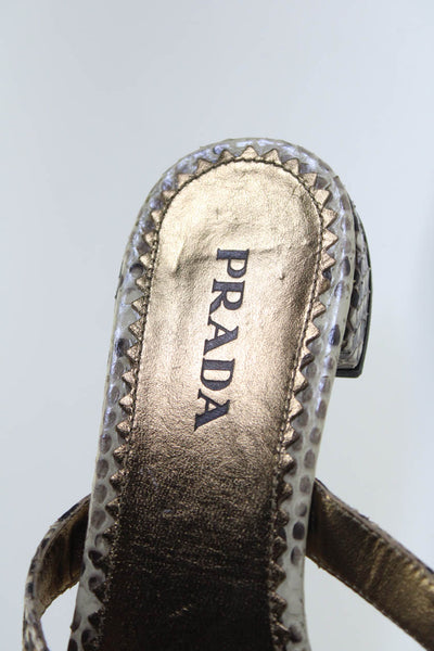 Prada Womens Studded Snakeskin Flat Ankle Strap Sandals Brown Size 37 7