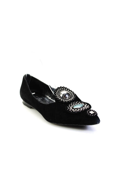 Hermes Womens Embellished Studded Point Toe Flats Loafers Black Suede Size 38 8