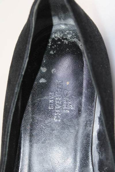 Hermes Womens Embellished Studded Point Toe Flats Loafers Black Suede Size 38 8