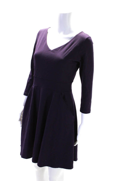 Susana Monaco Womens Long Sleeves V Neck A Line Eggplant Purple Size Large