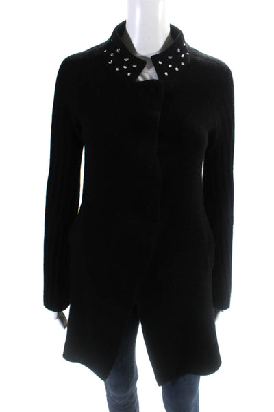 Carolyn Rowan Womens Long Rhinestone Snap Cardigan Sweater Black Cashmere Small