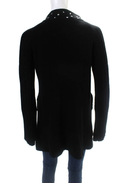 Carolyn Rowan Womens Long Rhinestone Snap Cardigan Sweater Black Cashmere Small