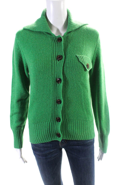 Callaite Womens Collared Button Up Cardigan Sweater Green Wool Size 55cm
