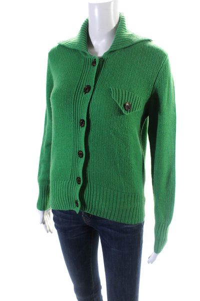 Callaite Womens Collared Button Up Cardigan Sweater Green Wool Size 55cm