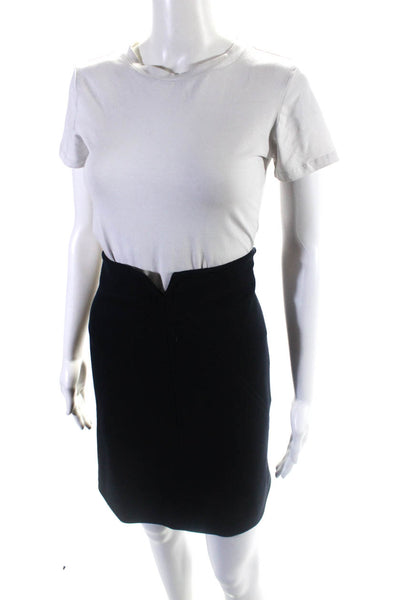 Courreges Womens Knit Lined Knee Length Pencil Skirt Navy Blue Wool Size FR 38