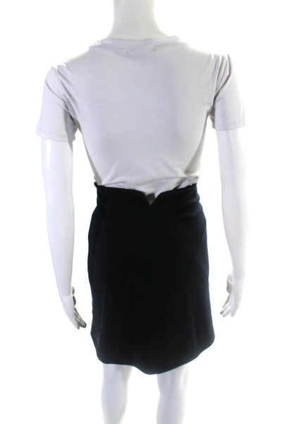 Courreges Womens Knit Lined Knee Length Pencil Skirt Navy Blue Wool Size FR 38