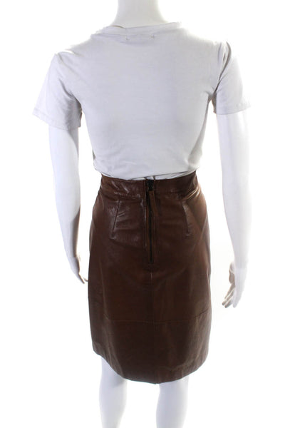 Luisa Cerano Womens Knee Length Lined Leather Skirt Brown Size 4