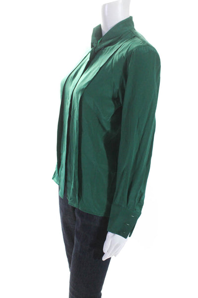 Guy Laroche Womens Silk Crepe Button Up Mock Neck Blouse Top Green Size 34