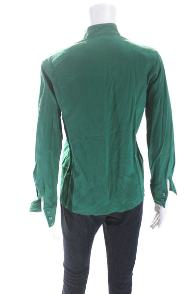 Guy Laroche Womens Silk Crepe Button Up Mock Neck Blouse Top Green Size 34