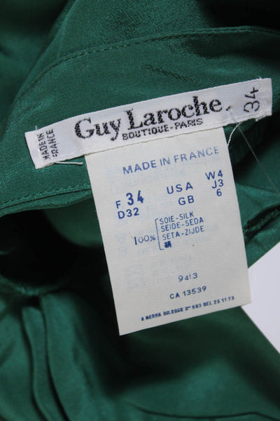 Guy Laroche Womens Silk Crepe Button Up Mock Neck Blouse Top Green Size 34