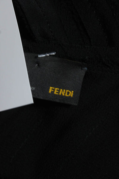 Fendi Womens Ruffled Short Sleeve Fringe Striped Silk Top Black Size Italian 42