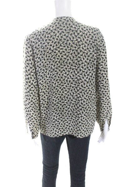 Giorgio Armani Womens Long Sleeve Button Front Silk Printed Shirt Gray IT 40