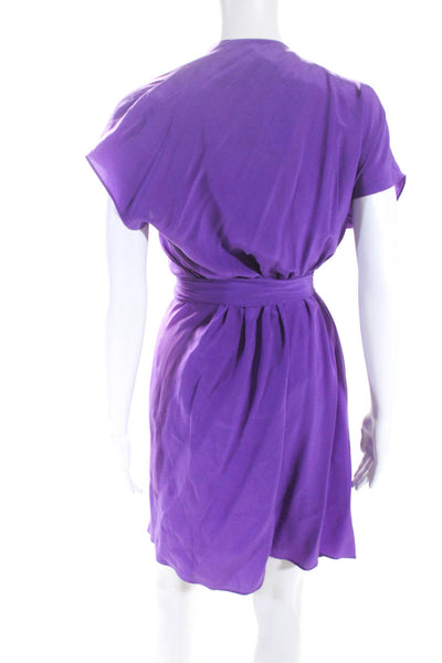Emilio Pucci Womens Short Sleeve V Neck Beaded Silk Wrap Dress Purple Size 8