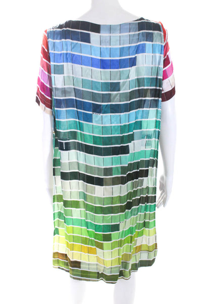 Osklen Womens Short Sleeve Check Silk Shift Dress Multicolored Size Medium