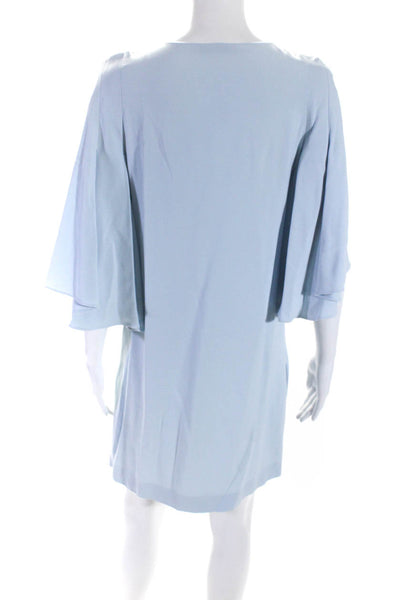 Super Blond Womens Ruffled Half Sleeve Keyhole Shift Dress Blue Size Italian 42