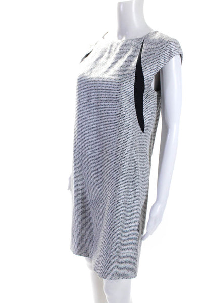 Jil Sander Womens Sleeveless V Neck Tweed Knit Shift Dress White Navy Size IT 38