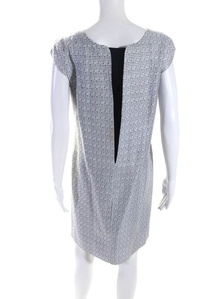 Jil Sander Womens Sleeveless V Neck Tweed Knit Shift Dress White Navy Size IT 38