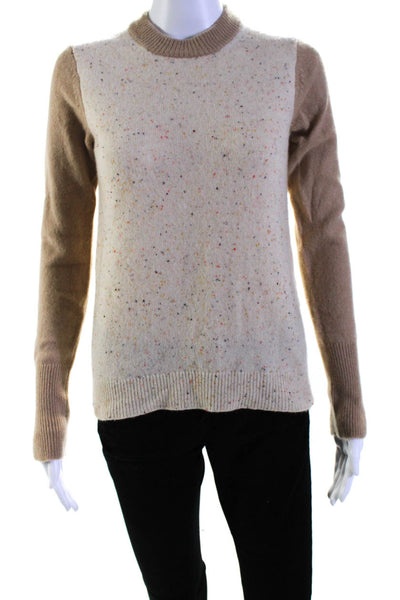 3.1 Phillip Lim Womens Crew Neck Speckled Cashmere Sweater Brown Beige Size XS