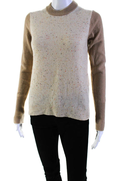 3.1 Phillip Lim Womens Crew Neck Speckled Cashmere Sweater Brown Beige Size XS