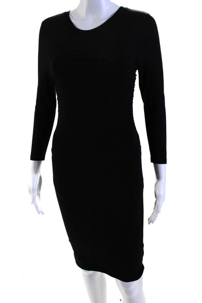 ATM Womens 3/4 Sleeve Crew Neck Ruched Shirt Dress Black Cotton Size Extra Small