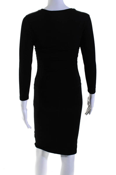 ATM Womens 3/4 Sleeve Crew Neck Ruched Shirt Dress Black Cotton Size Extra Small