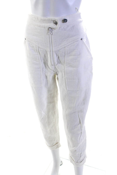 Rebecca Minkoff Womens Zipper Fly High Rise Cropped Pants White Cotton Size 0