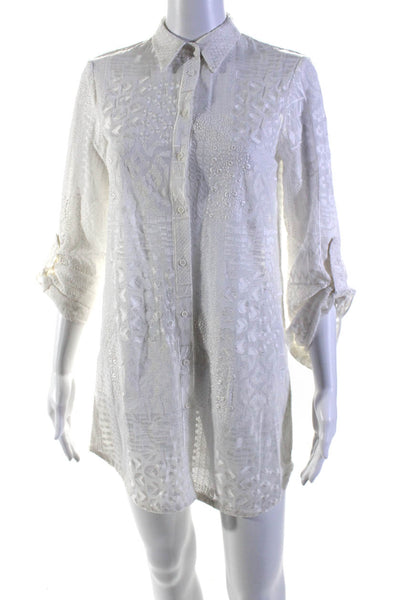 Alice + Olivia Womens Button Up Collared Embroidered Shirt Dress White Size XS