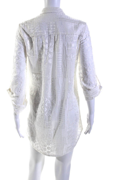 Alice + Olivia Womens Button Up Collared Embroidered Shirt Dress White Size XS