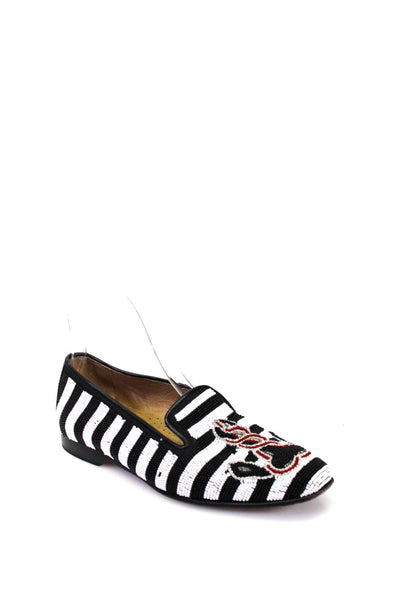 Donald J Pliner Womens Beaded Striped Flat Heel Loafers Black White Size 6US 36E