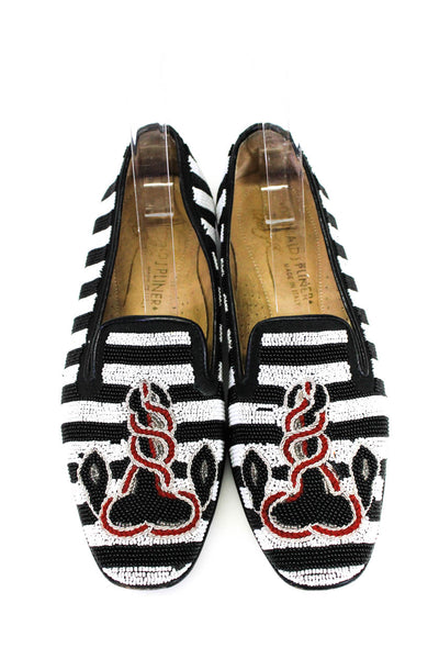 Donald J Pliner Womens Beaded Striped Flat Heel Loafers Black White Size 6US 36E