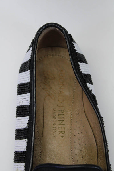 Donald J Pliner Womens Beaded Striped Flat Heel Loafers Black White Size 6US 36E