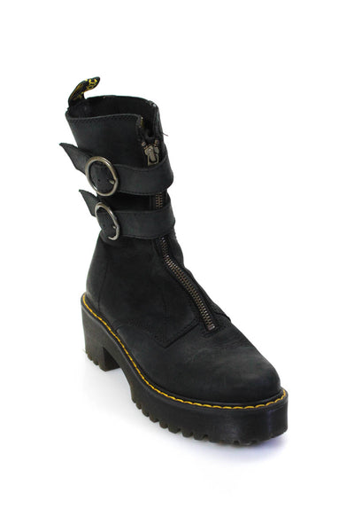 Dr. Martens Womens Black Zip Buckle Detail Midi Platform Boots Shoes Size 6