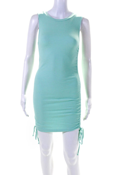 BB Dakota Womens Green Ribbed Crew Neck Ruched Sleeveless Bodycon Dress Size SXS