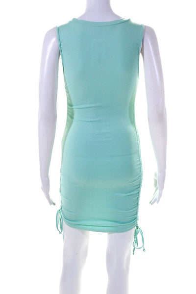 BB Dakota Womens Green Ribbed Crew Neck Ruched Sleeveless Bodycon Dress Size SXS