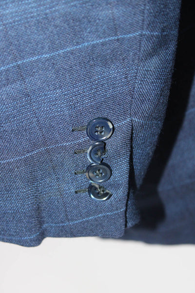 Brioni Mens Blue Cashmere Plaid Two Button Long Sleeve Blazer Size 42