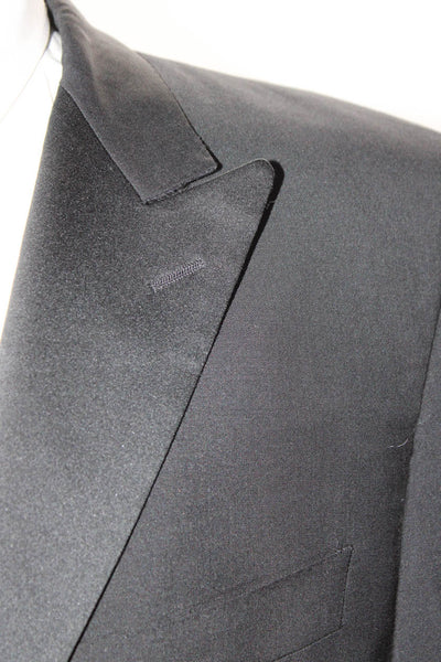 Canali Mens Black Wool Two Button Long Sleeve Tuxedo Blazer Size 56R