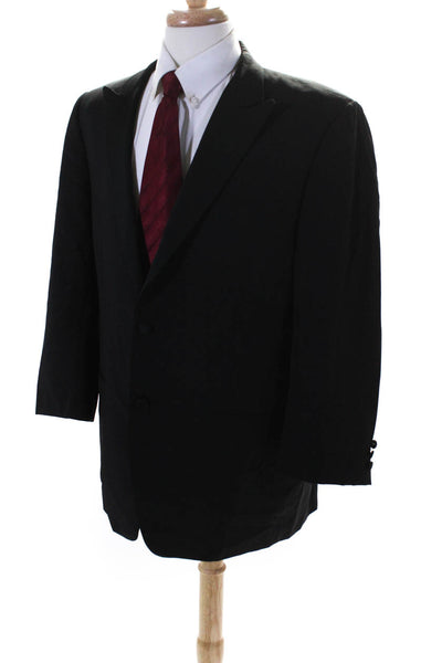 Canali Mens Black Wool Two Button Long Sleeve Tuxedo Blazer Size 56R