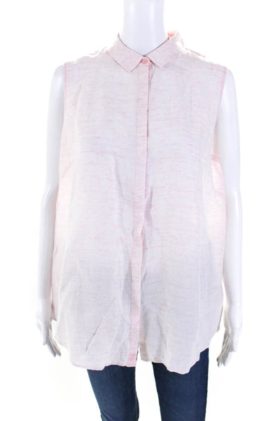 Lafayette 148 New York Womens Pink Linen Blend Long Sleeve Blouse Top Size L