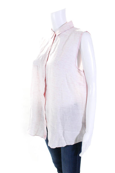 Lafayette 148 New York Womens Pink Linen Blend Long Sleeve Blouse Top Size L