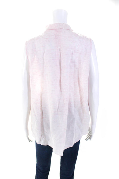 Lafayette 148 New York Womens Pink Linen Blend Long Sleeve Blouse Top Size L