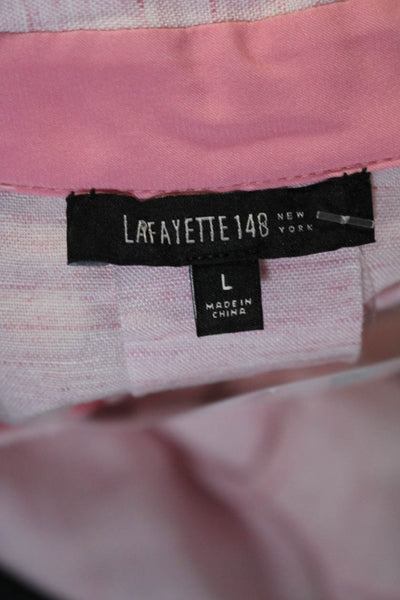 Lafayette 148 New York Womens Pink Linen Blend Long Sleeve Blouse Top Size L